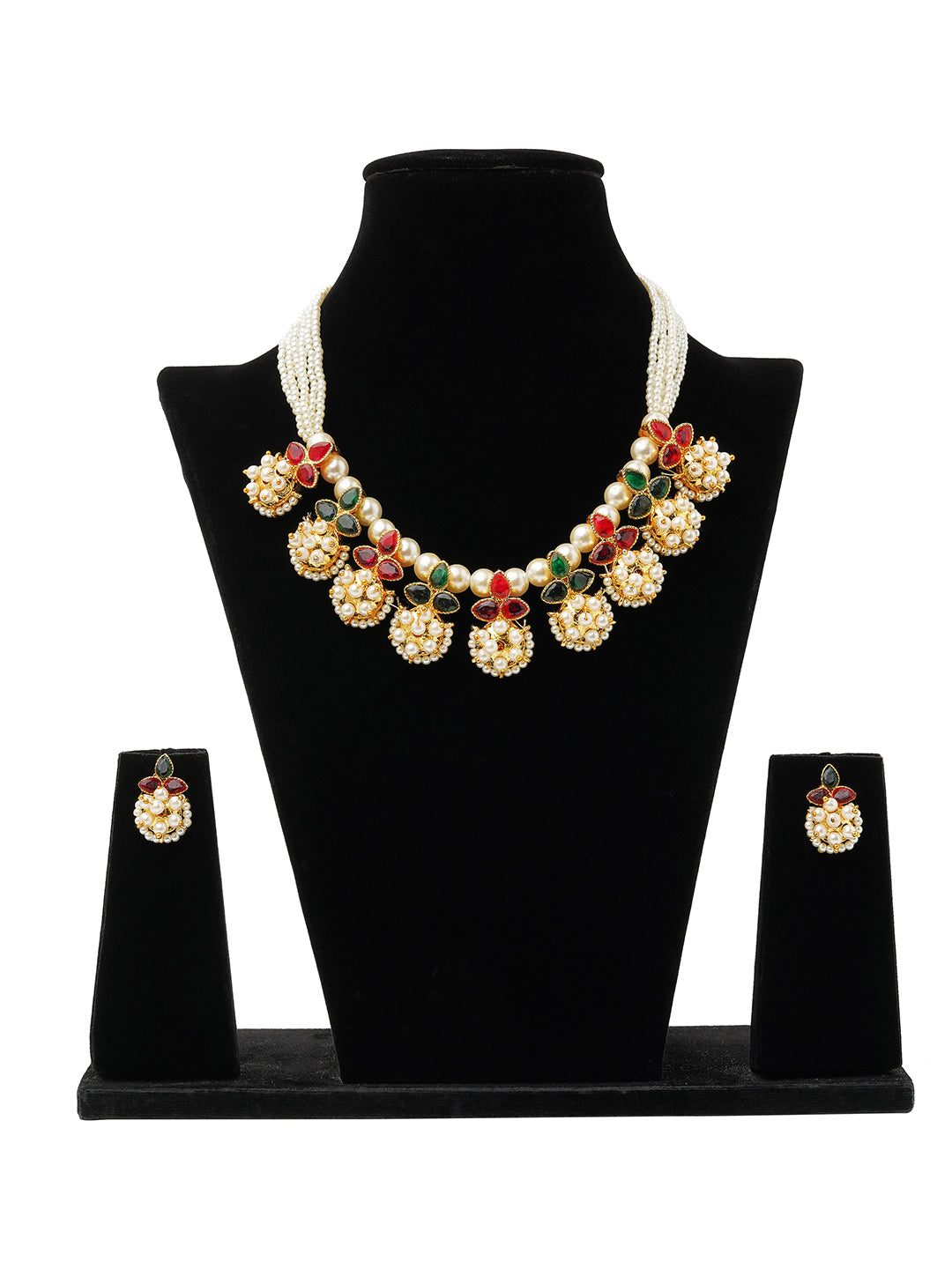Pearl Cluster Choker with Floral Accents