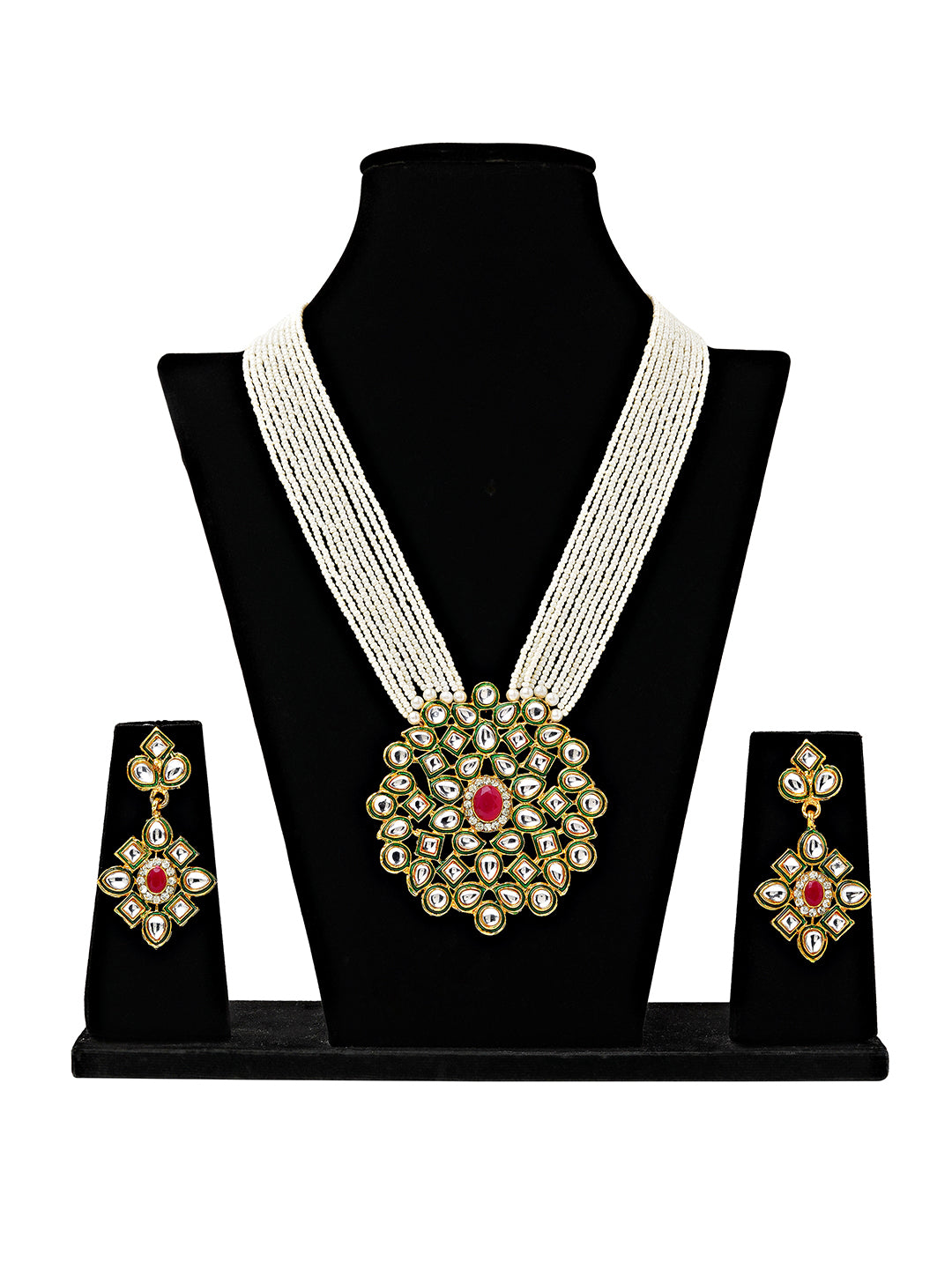Royal Kundan Pearl Necklace & Earrings Set