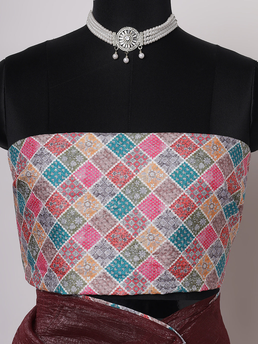 Wine Shimmer Saree with Subtle Embroidery & Contrasting Blouse