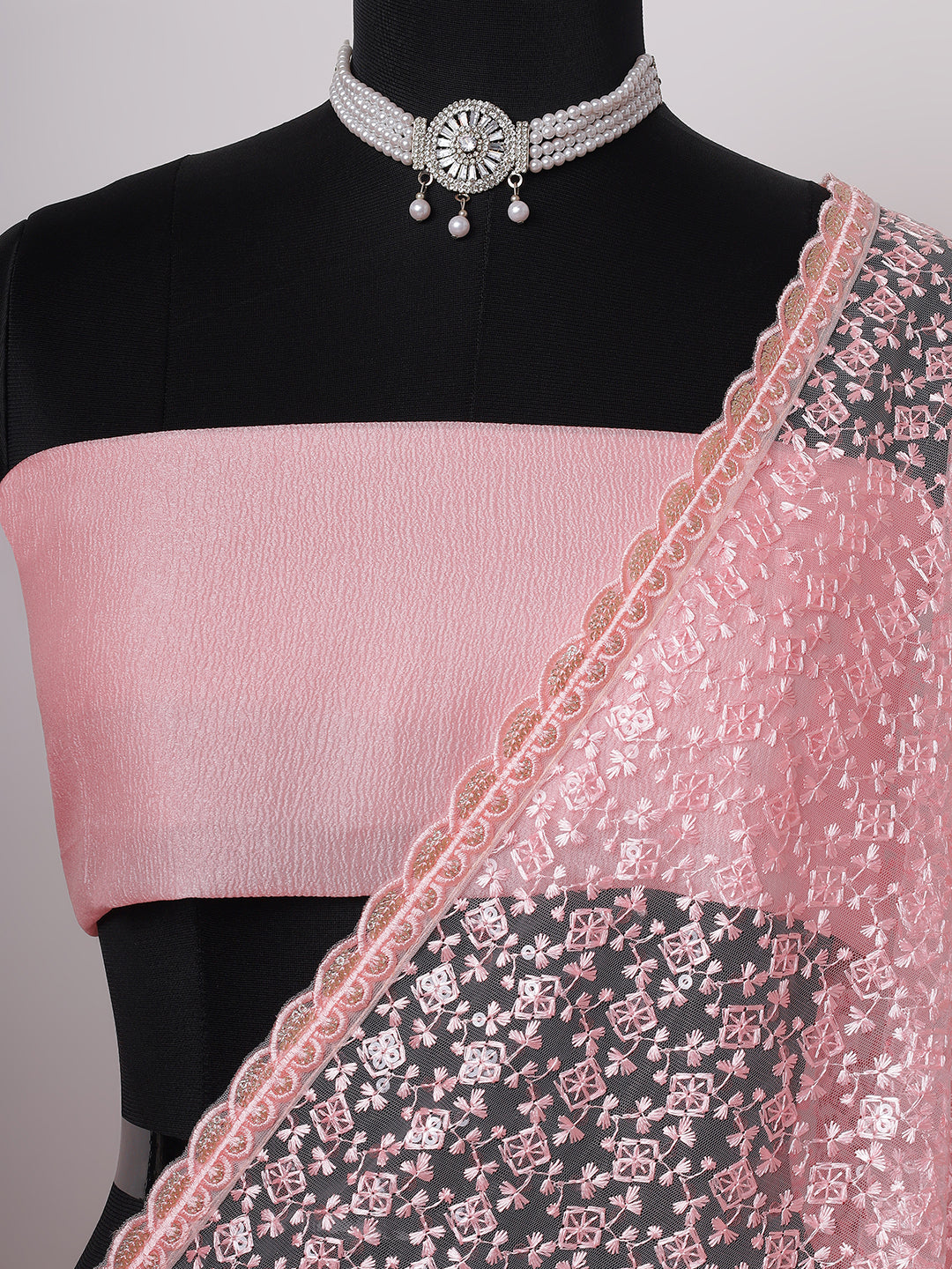 Blush Pink Sequin Embellished Saree with Delicate Lace Border