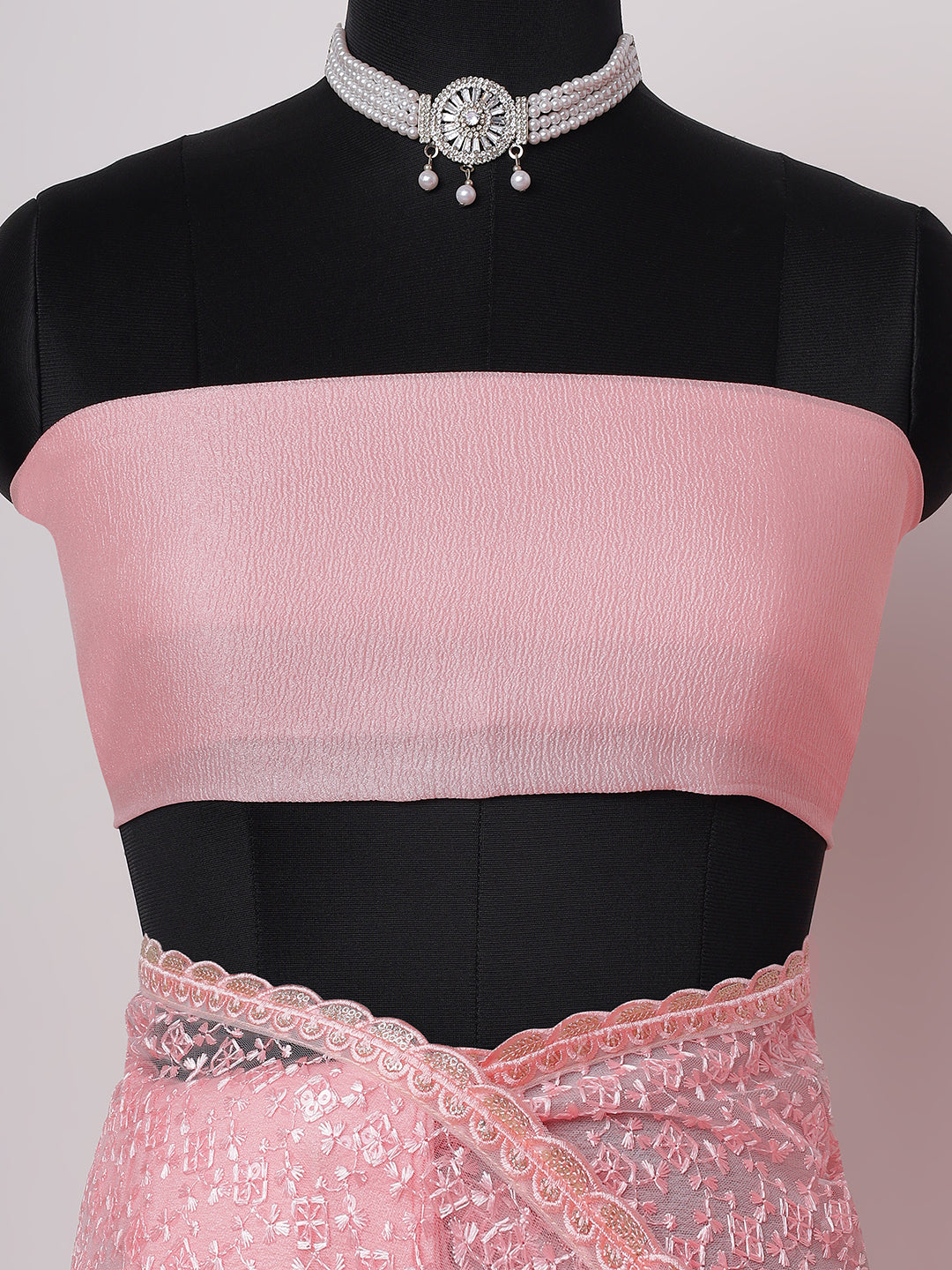 Blush Pink Sequin Embellished Saree with Delicate Lace Border