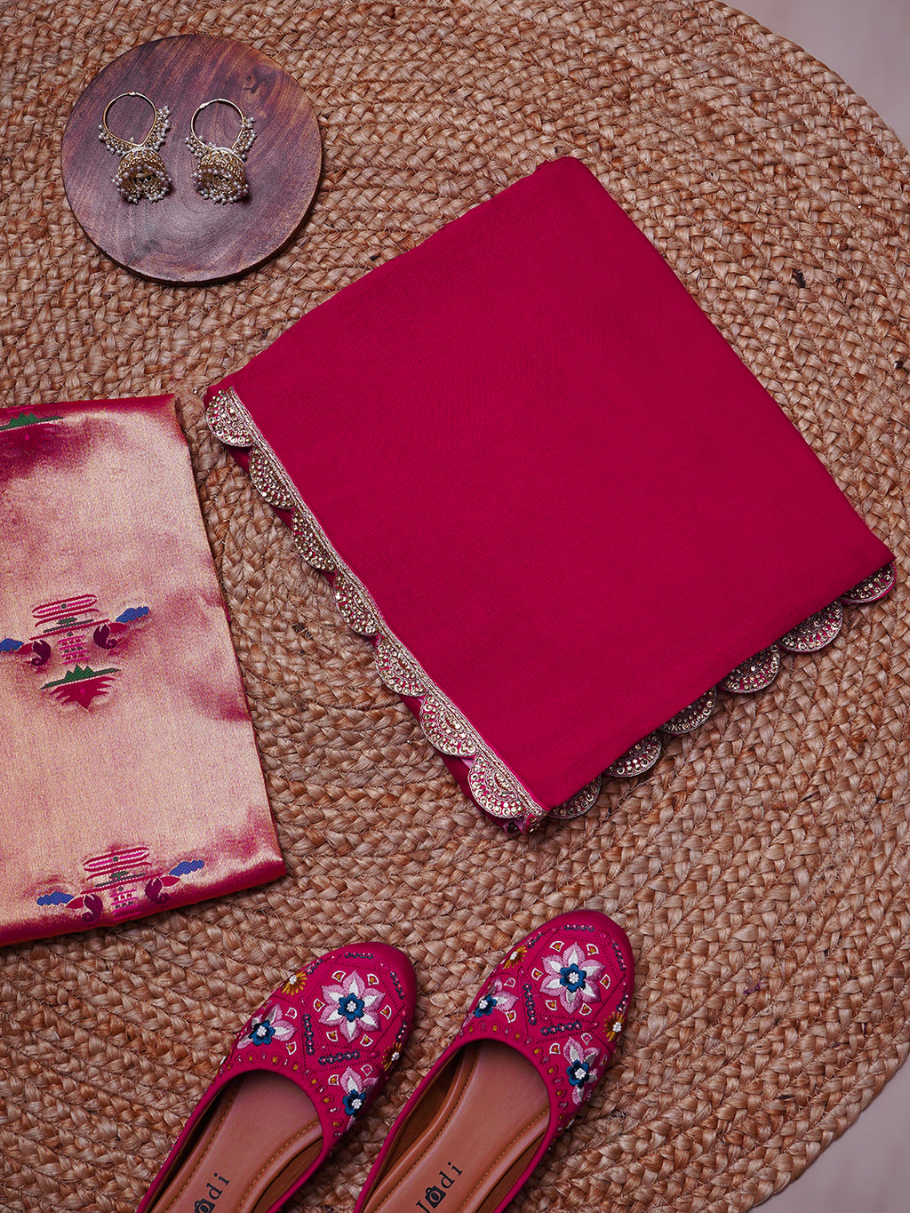 Rani Pink Saree with Embroidered Scallop Border