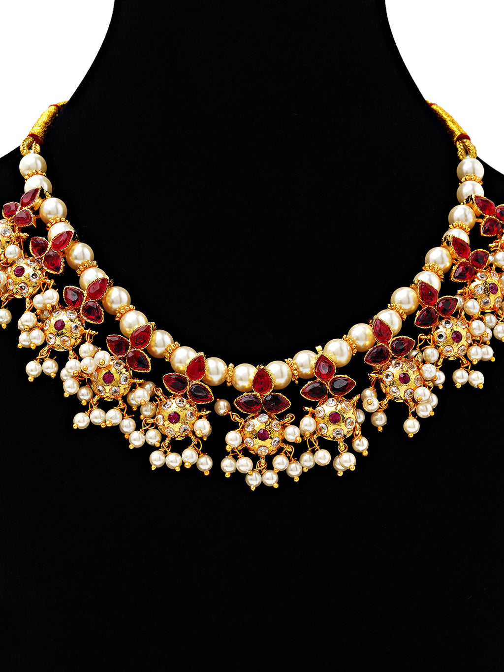 Traditional Red & Pearl Kundan Necklace & Earrings Set