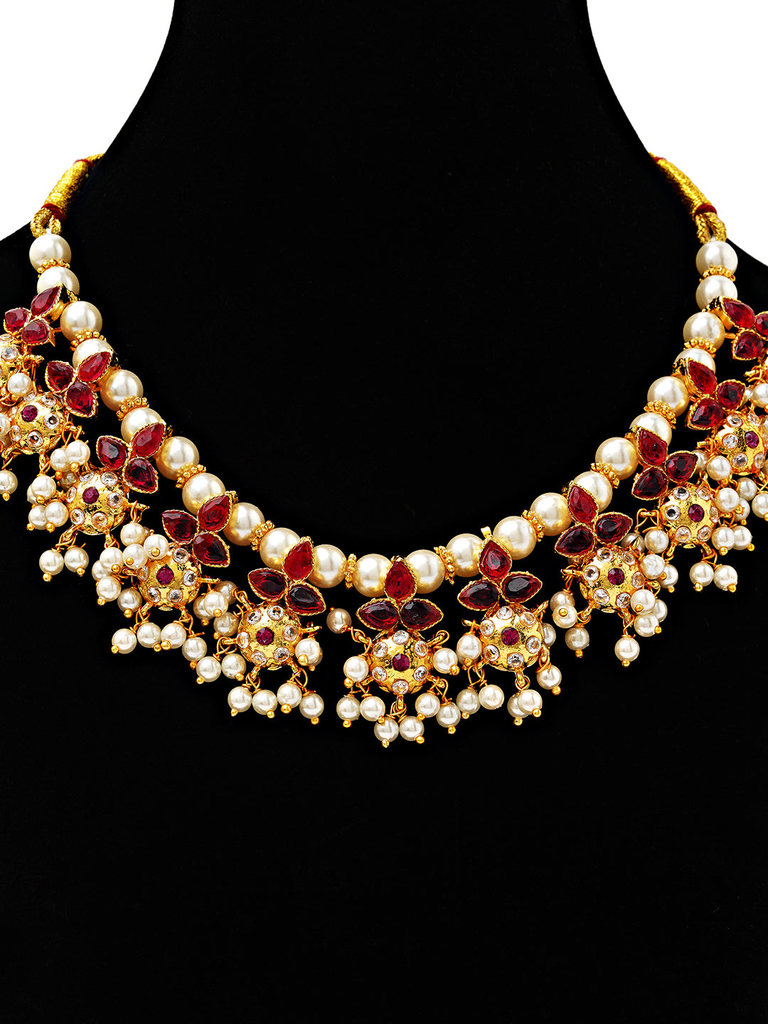 Traditional Red & Pearl Kundan Necklace & Earrings Set