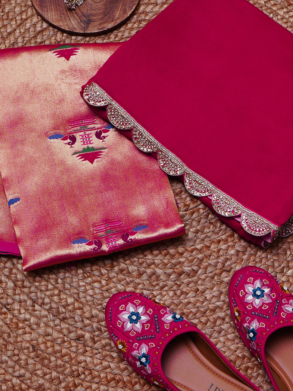 Rani Pink Saree with Embroidered Scallop Border