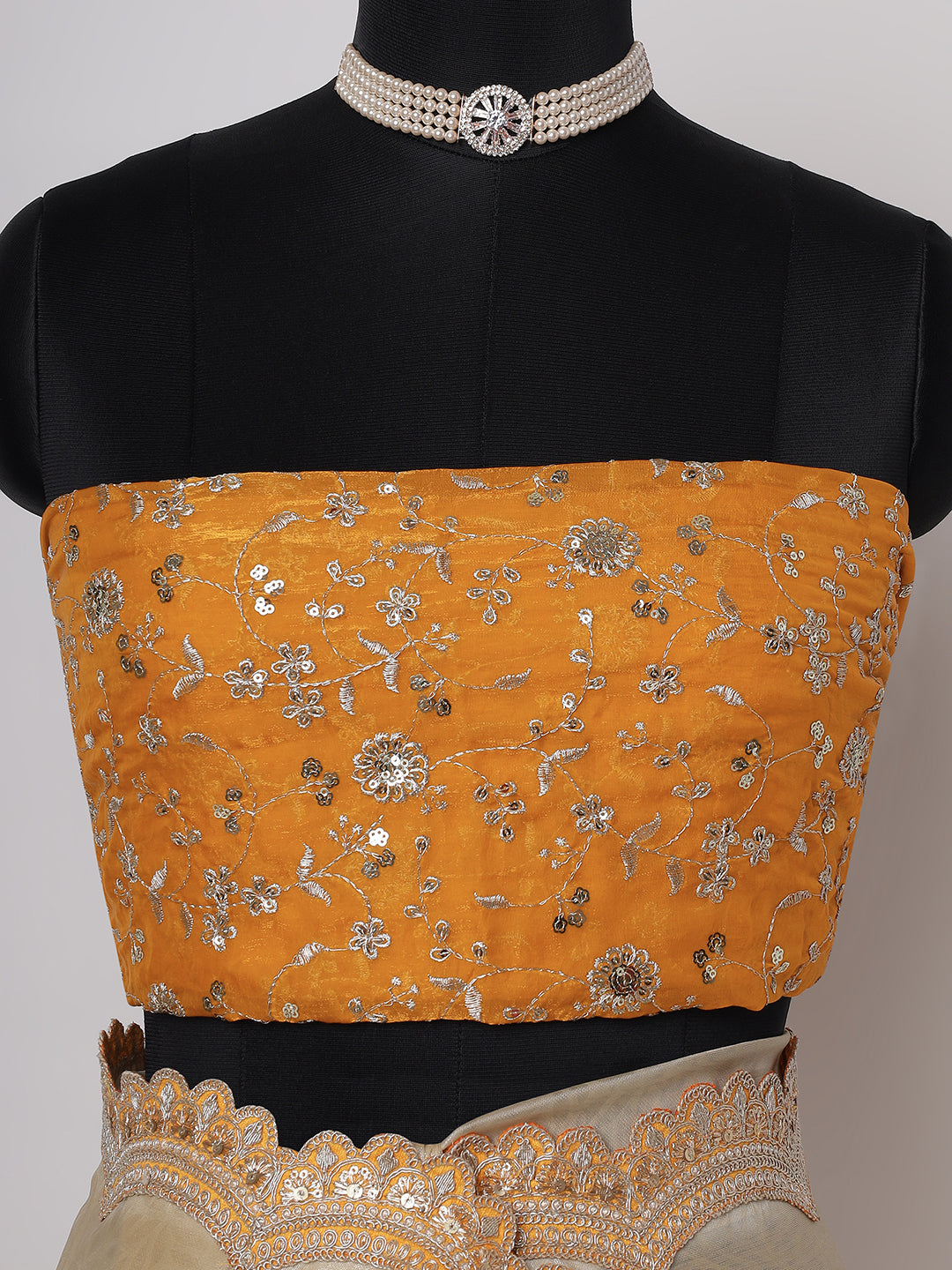 Cream Organza Saree with Embroidered Scallop Border
