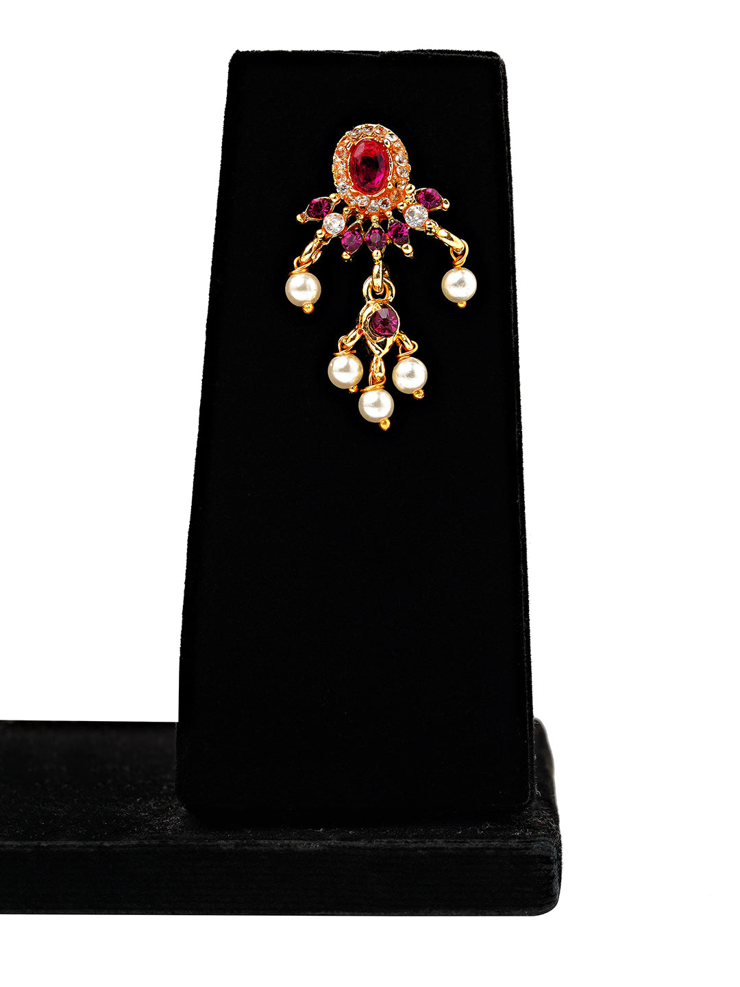 Elegant Pearl & Red Stone Choker Necklace Set with Dangling Earrings