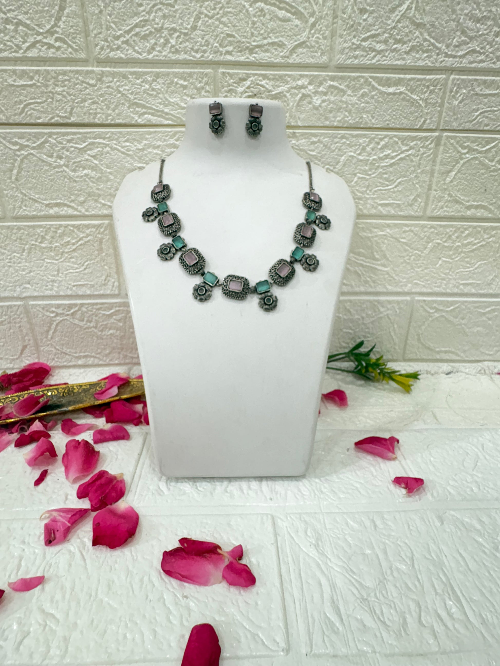 Name: Pastel Bloom Oxidised Necklace Set

Collection: Boho Charm Collection – Elegant Oxidised Jewelry