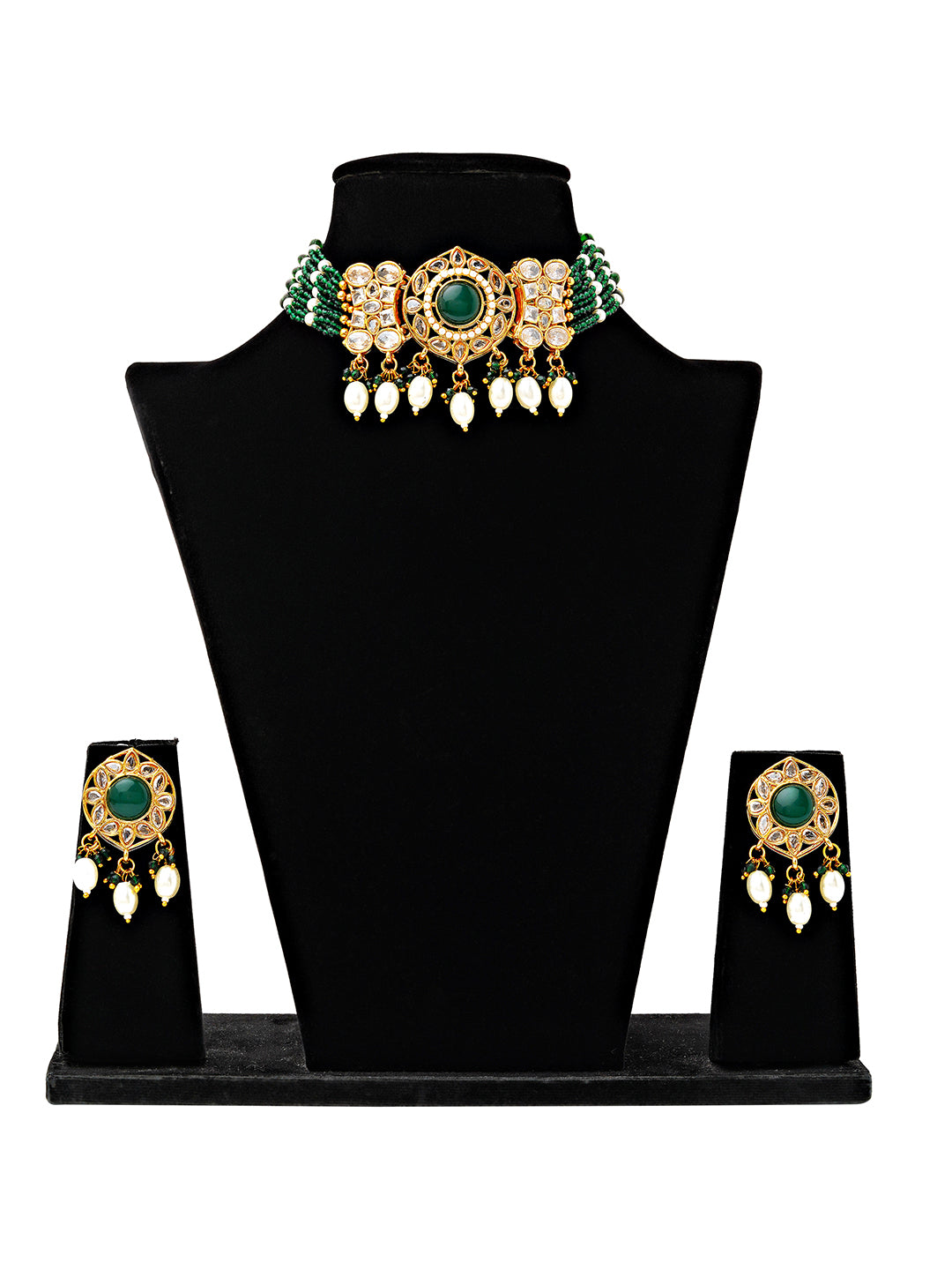 Regal Green Kundan Choker & Earrings Set