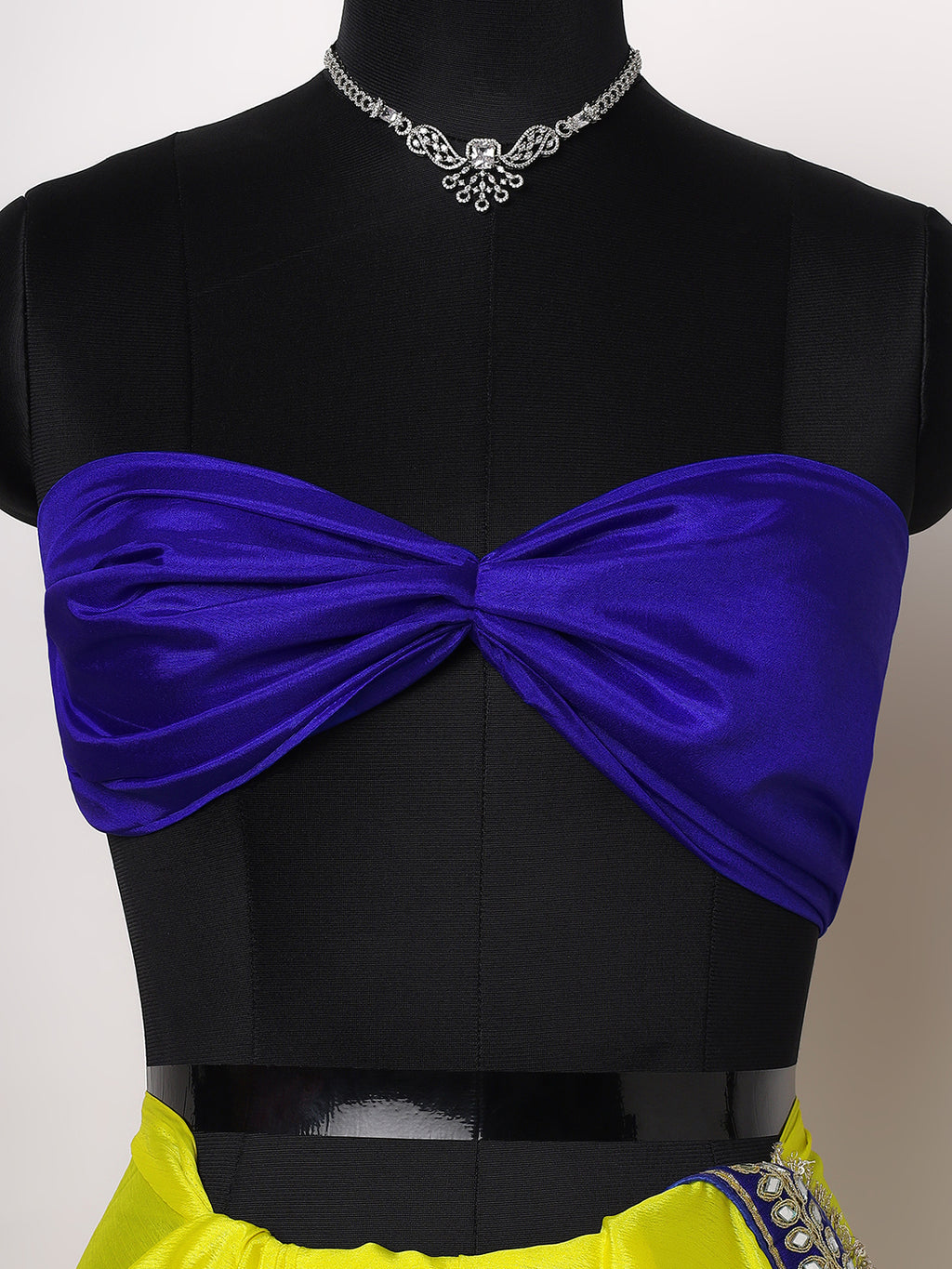 Vibrant Yellow Saree with Royal Blue Mirror-Work Border & Contrast Blouse