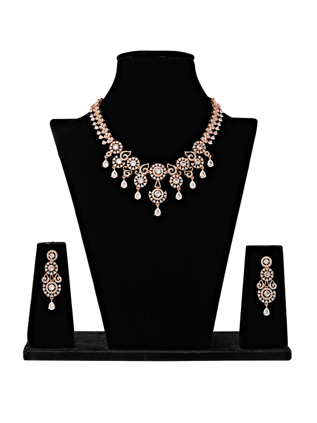 Sparkling Rose Gold Necklace & Earrings Set