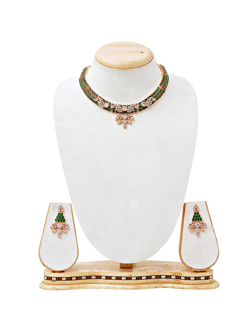 Elegant Green Beaded Choker & Earrings Set