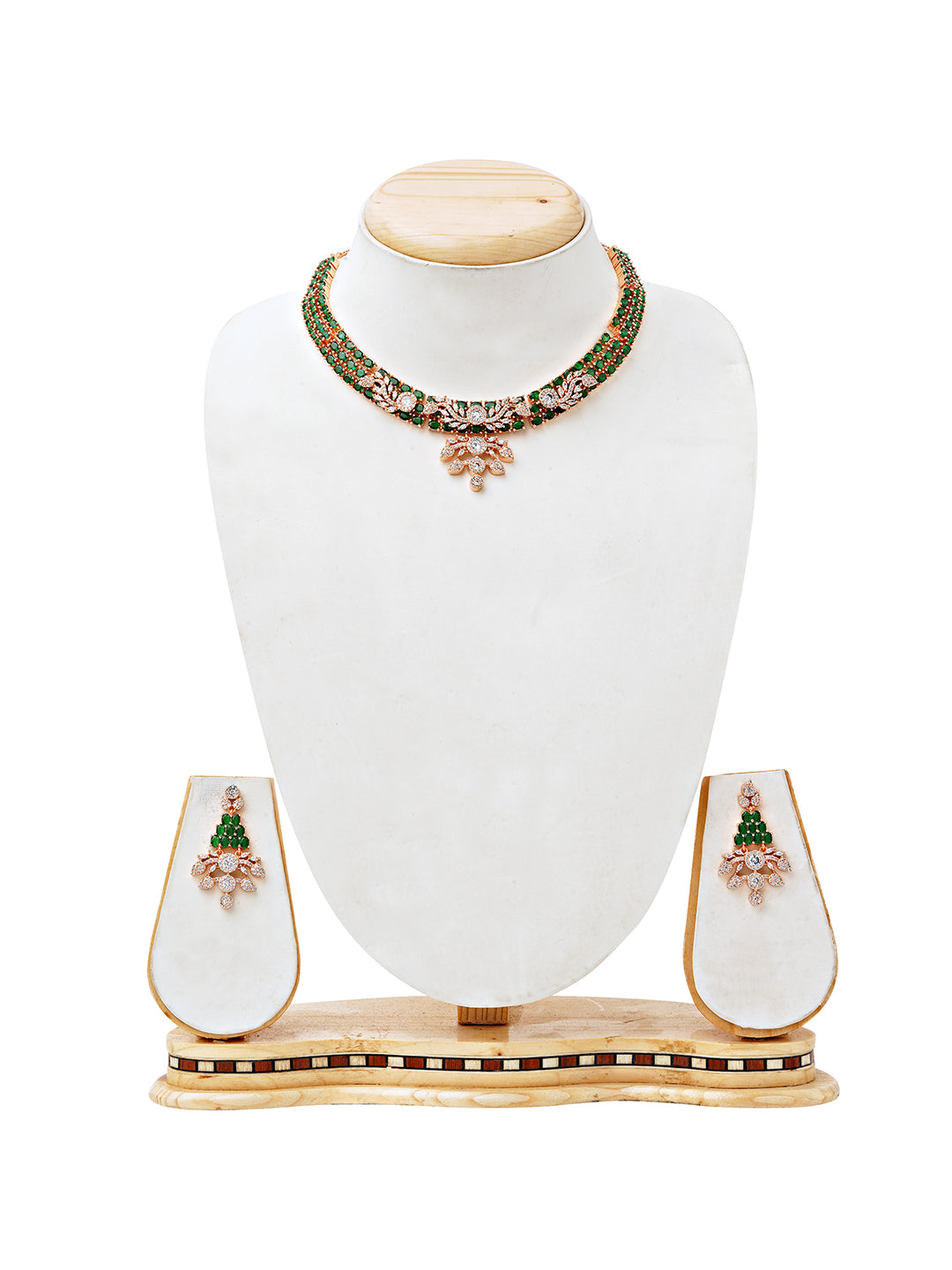 Elegant Green Beaded Choker & Earrings Set