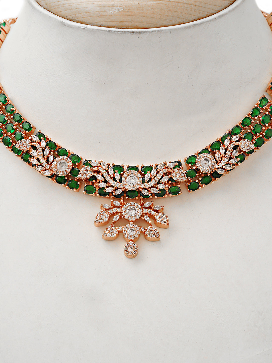 Elegant Green Beaded Choker & Earrings Set