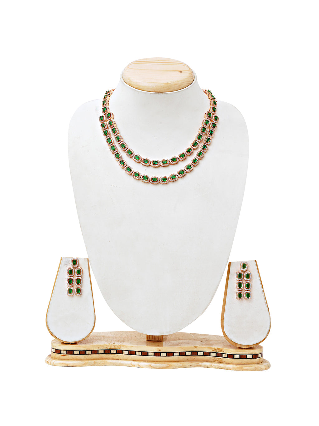 Double-Layer Emerald Green Stone Necklace Set