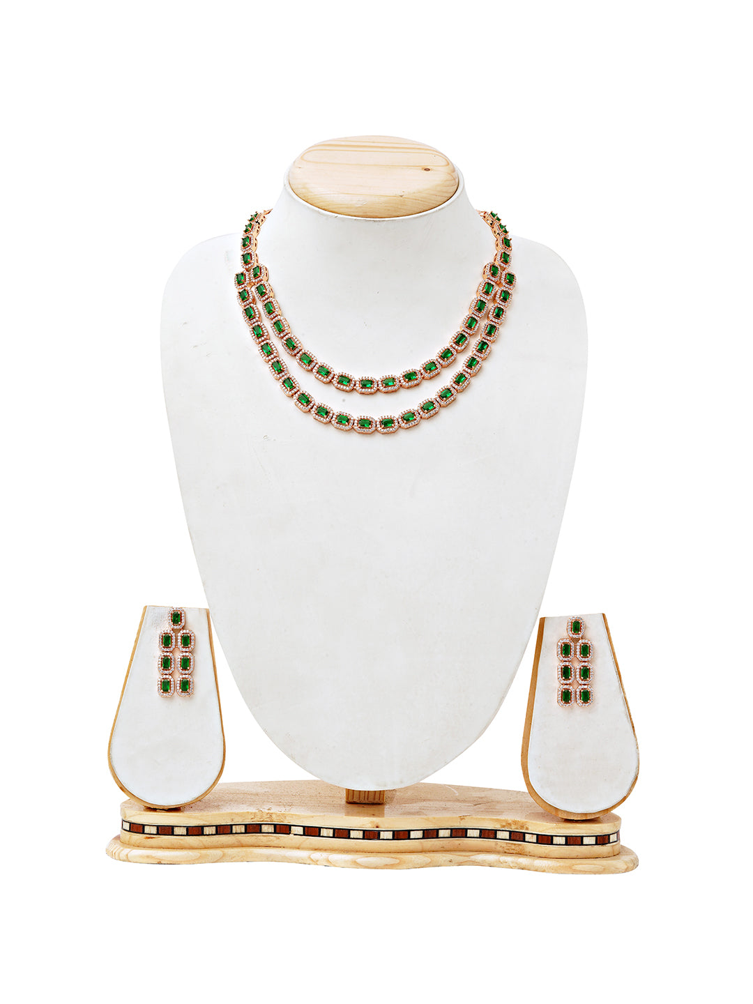 Double-Layer Emerald Green Stone Necklace Set