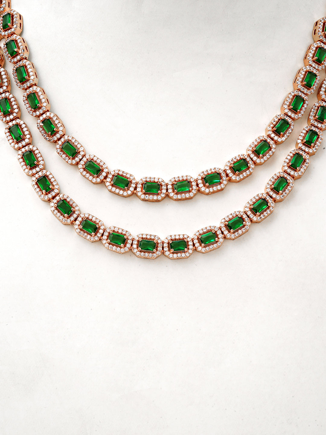 Double-Layer Emerald Green Stone Necklace Set