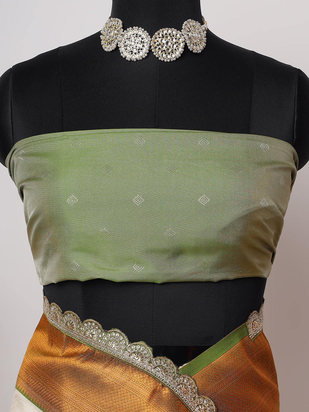 Ivory Silk Saree with Golden Border and Motifs