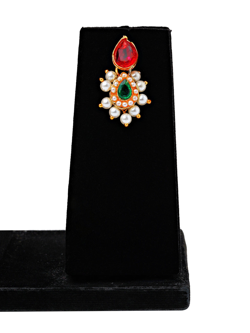 Red & Green Teardrop Kundan Necklace Set with Pearl Accents
