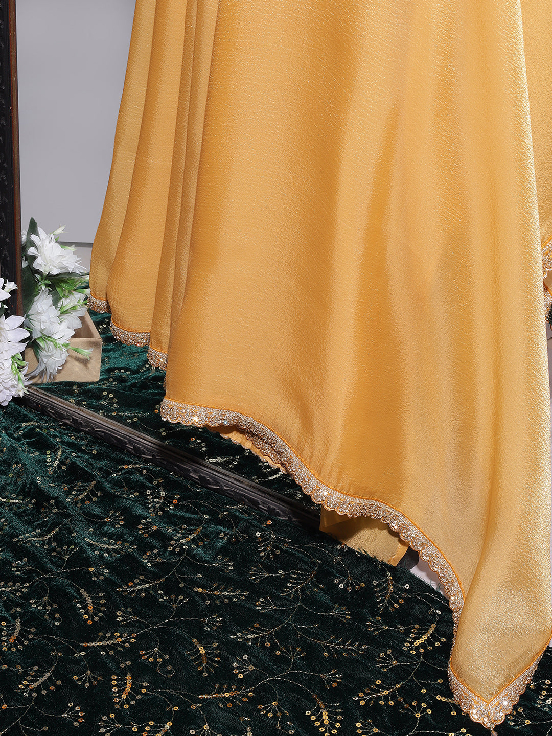 Golden Yellow Embellished Saree with Tassels