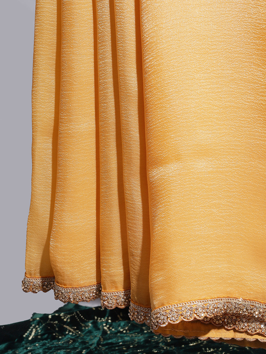 Golden Yellow Embellished Saree with Tassels