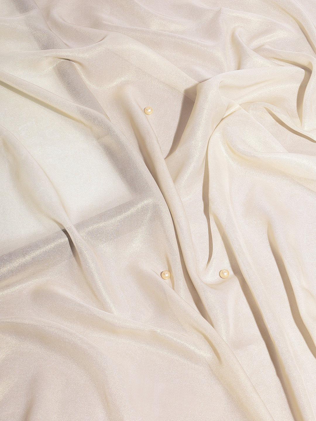 Ivory Pearl-Embellished Saree with Floral Border
