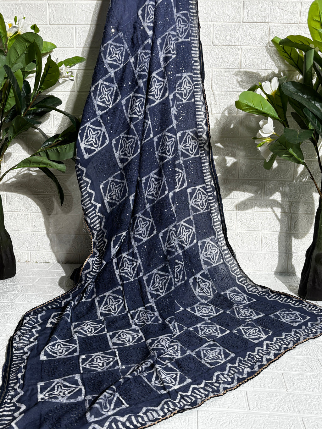 "Midnight Indigo Bandhani Georgette Saree"
