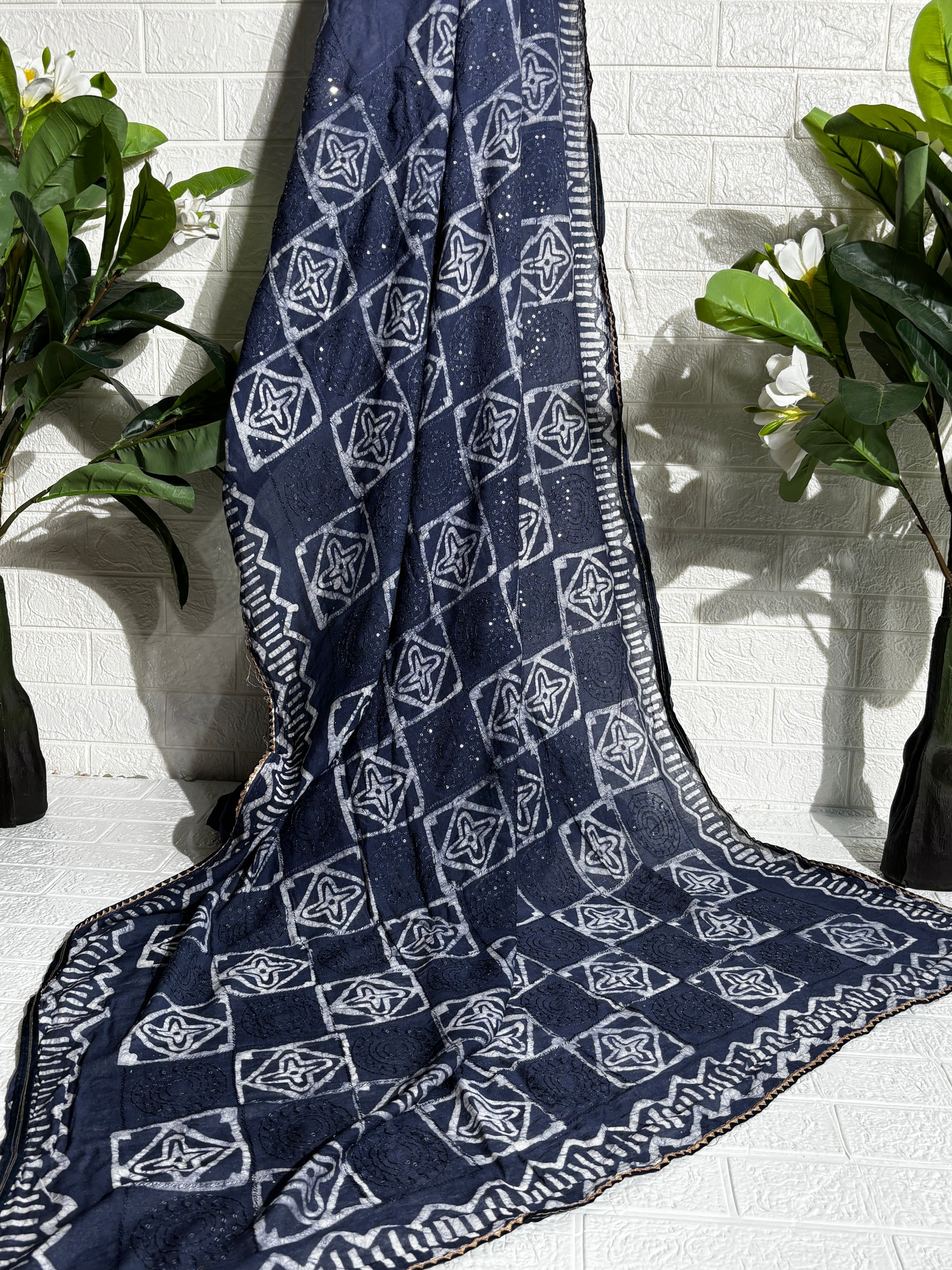 "Midnight Indigo Bandhani Georgette Saree"