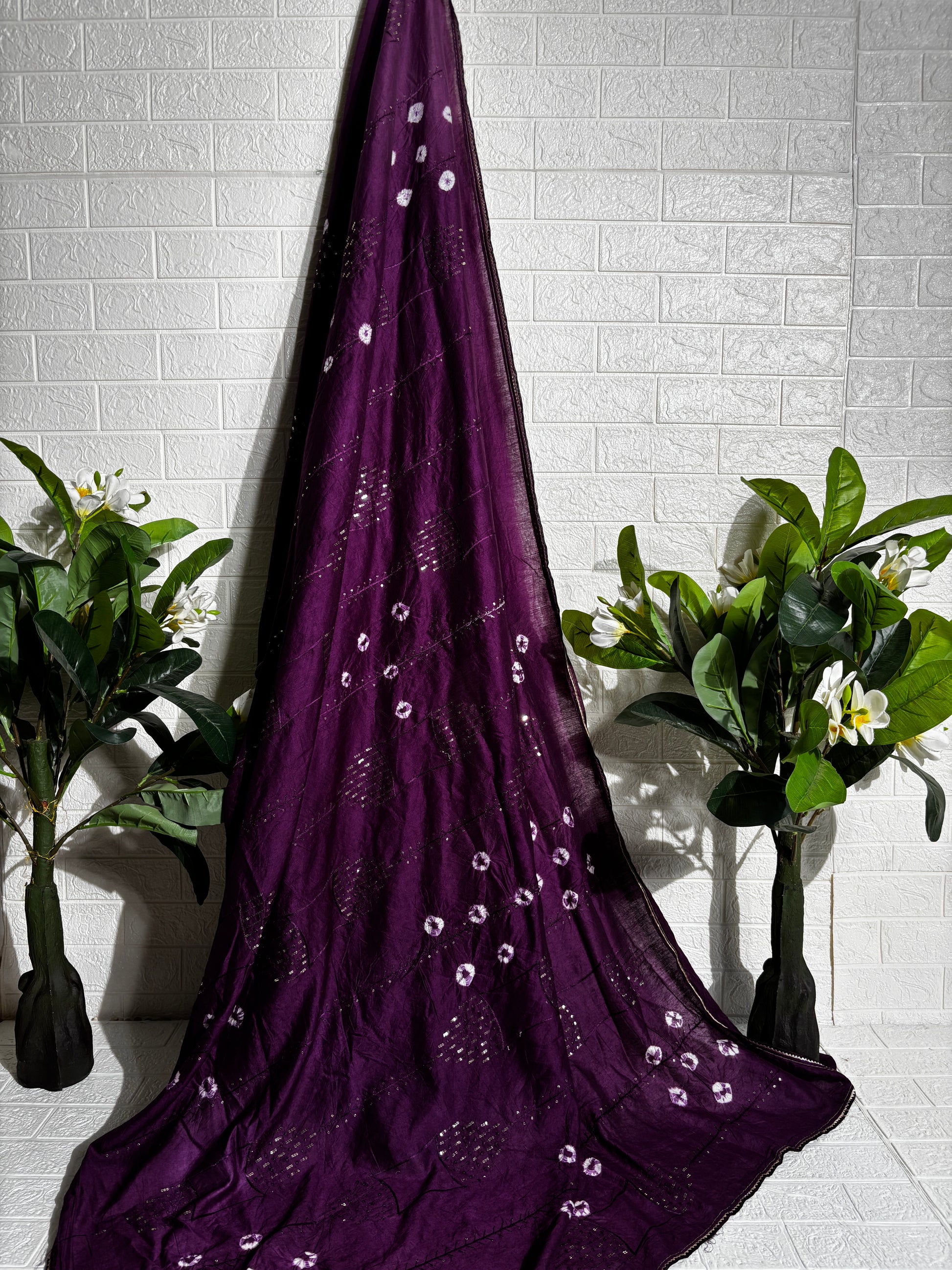 "Royal Plum Bandhani Cotton Saree"
