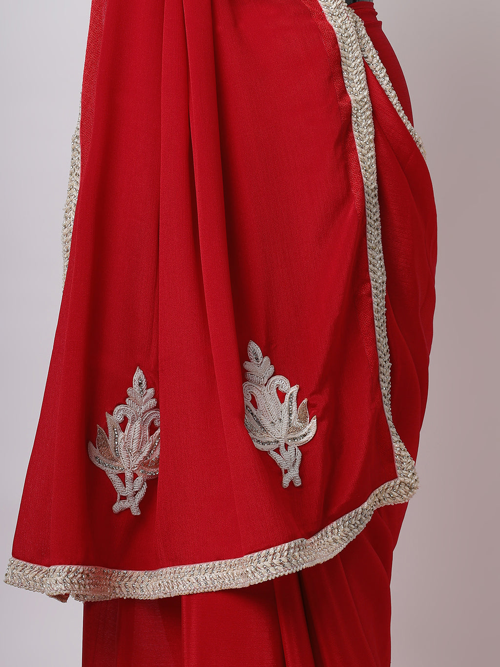 Classic Red Saree with Silver Embroidered Motifs