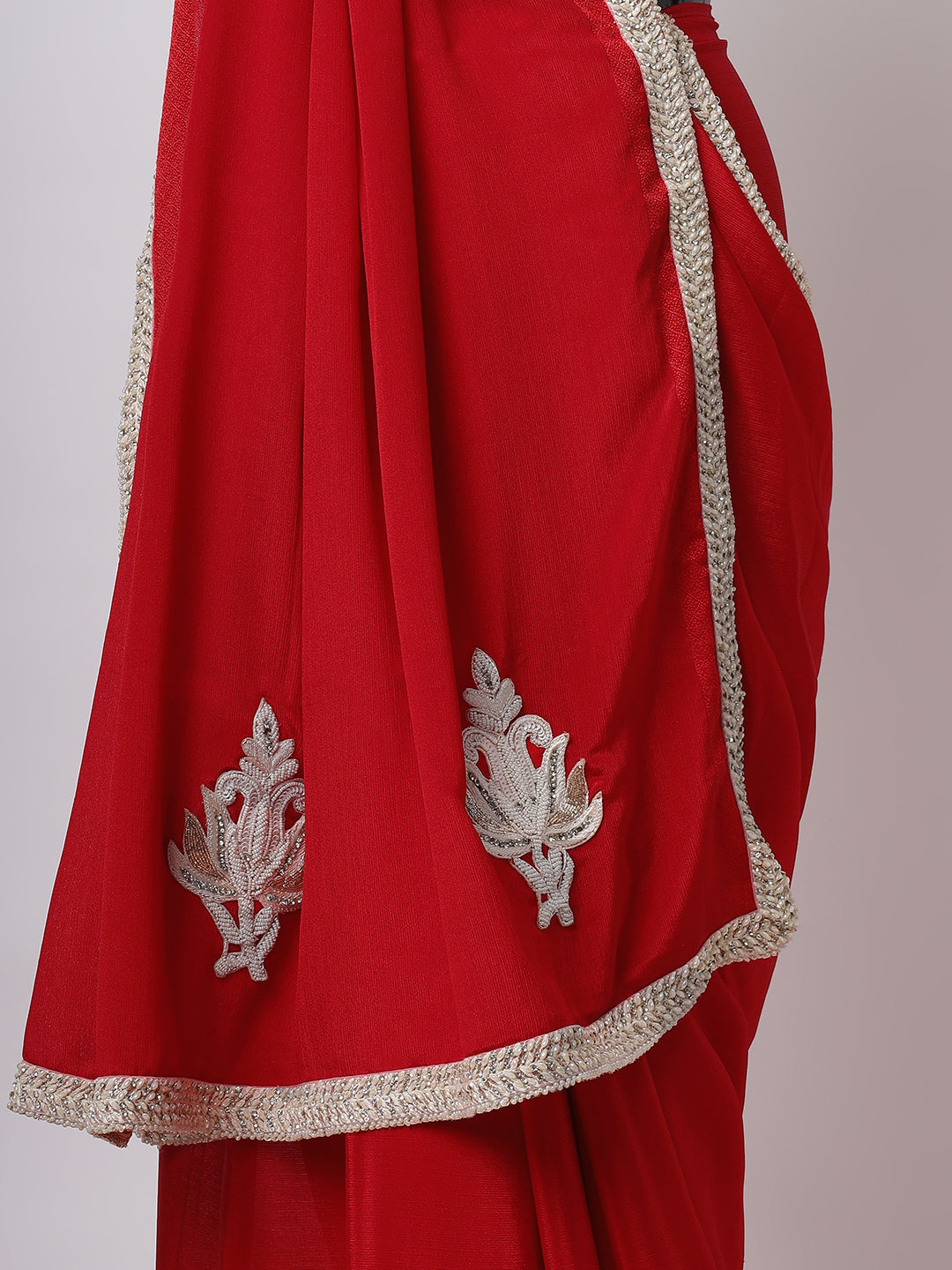 Classic Red Saree with Silver Embroidered Motifs