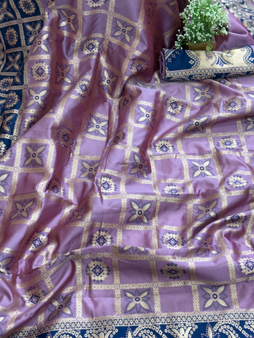 Name Wildberry saree fabric pure art silk blend adorned with traditional block print motifs and a contrasting  blue  border for a timeless ethnic appeal