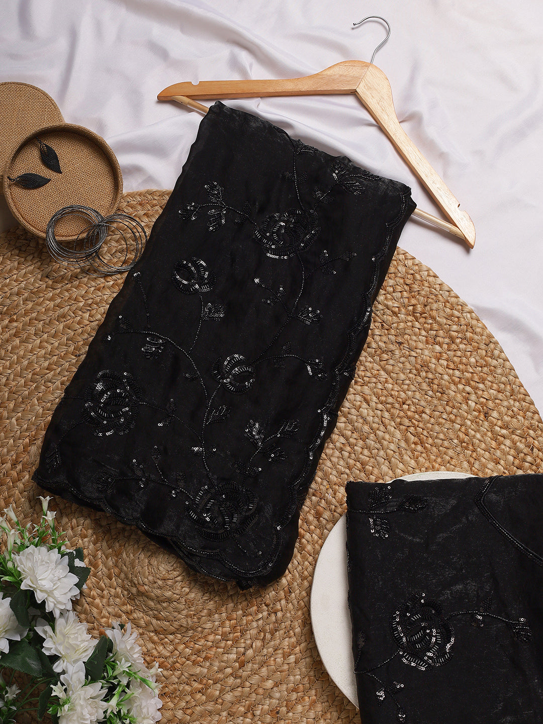 Black Sequin Embroidered Saree