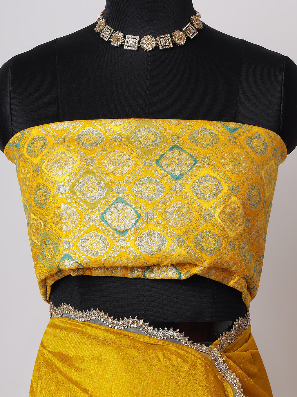 “Haldi Hues” – Mustard Yellow Saree with Brocade Blouse & Silver Lace Border