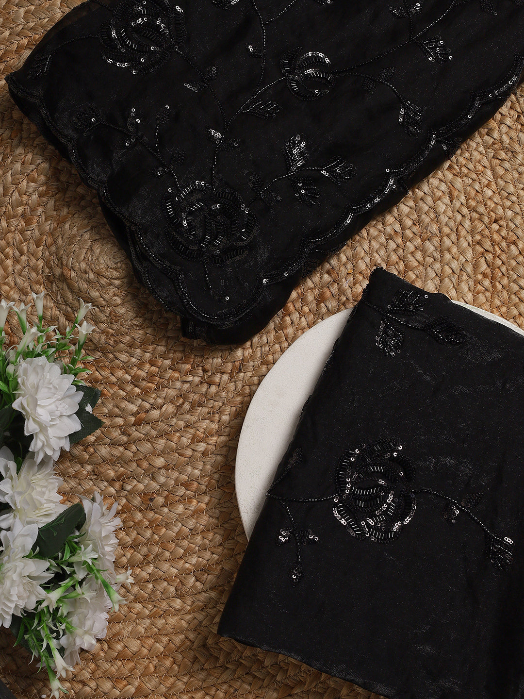 Black Sequin Embroidered Saree