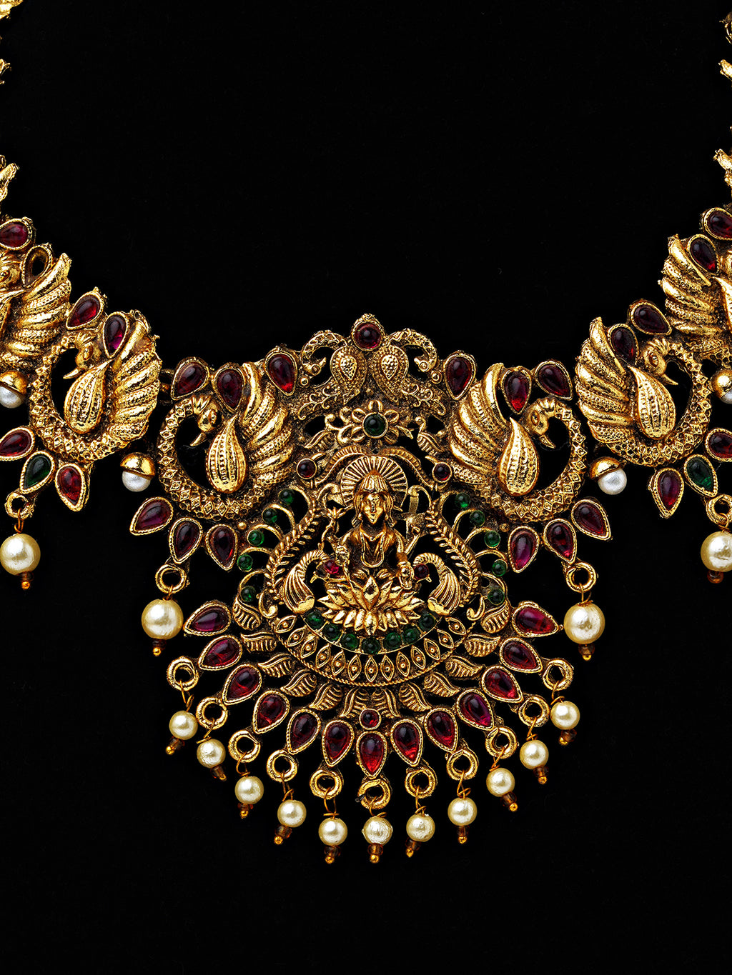Antique Temple Jewellery Set with Goddess Lakshmi Motif
