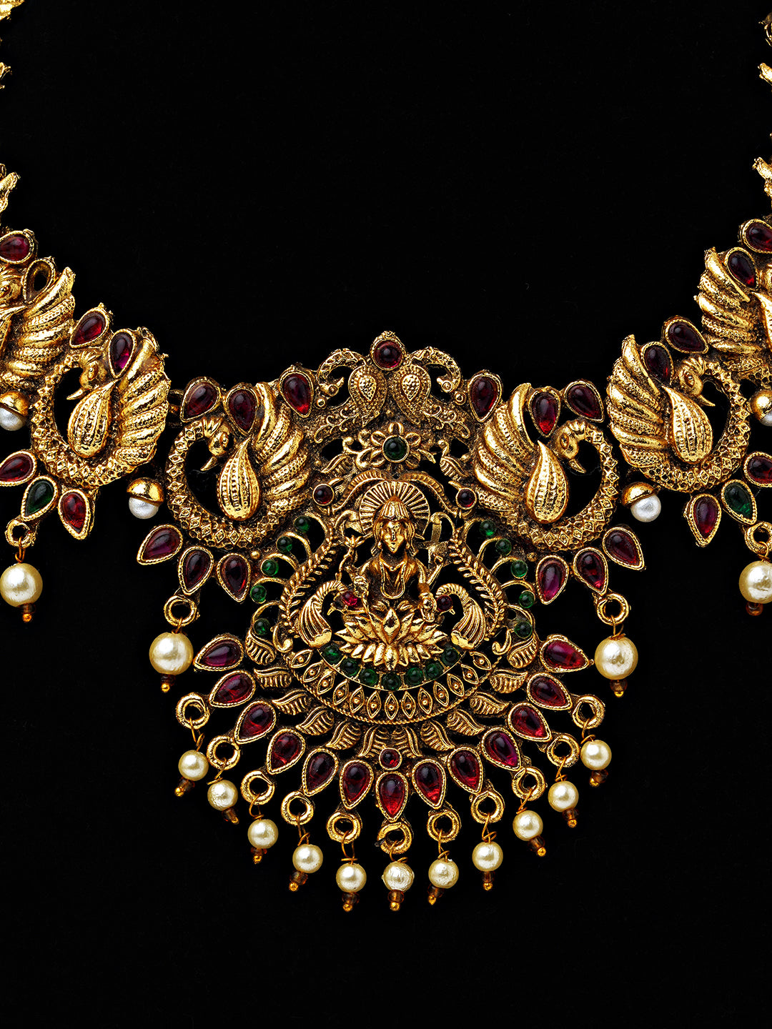 Antique Temple Jewellery Set with Goddess Lakshmi Motif