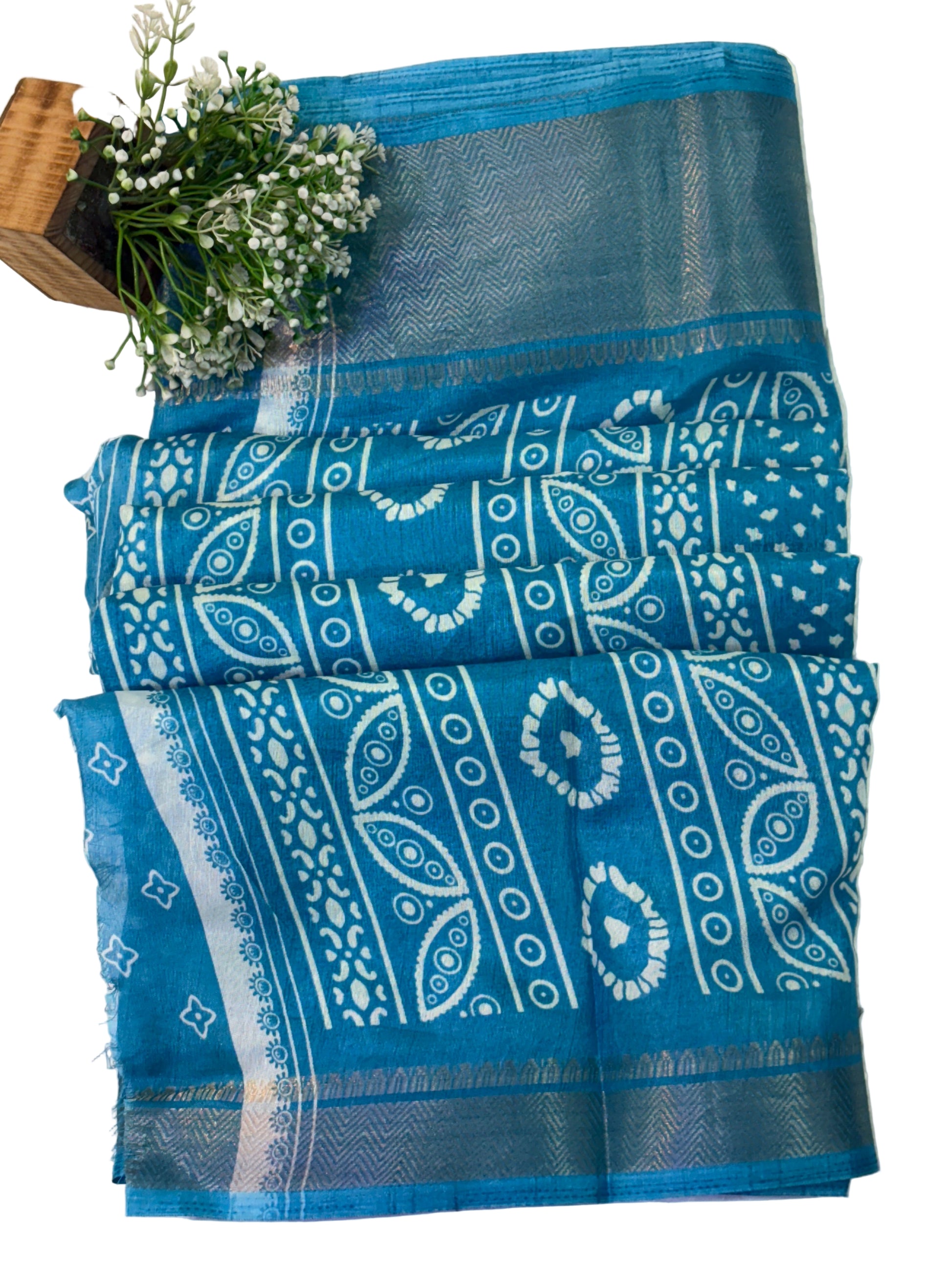Name: Indigo Bandhani Printed Saree fabric Soft cotton silk blend with a lightweight, breathable drape