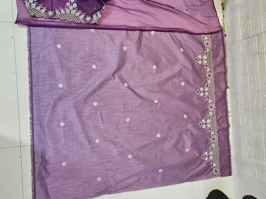 Lavender Organza Saree with Sequin Floral Embroidered Border