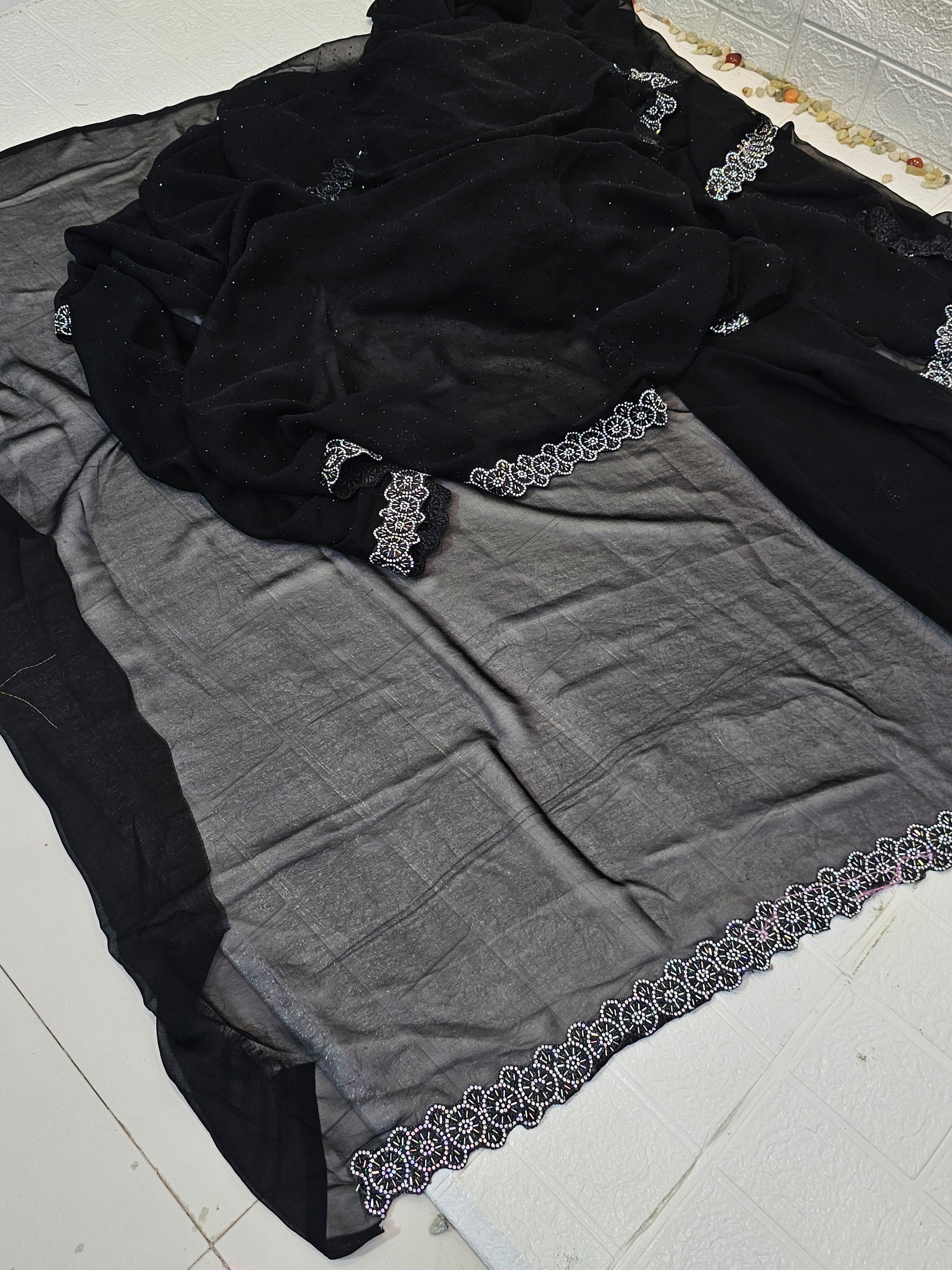 Classic Black Georgette Saree with Sequin Embroidered Border