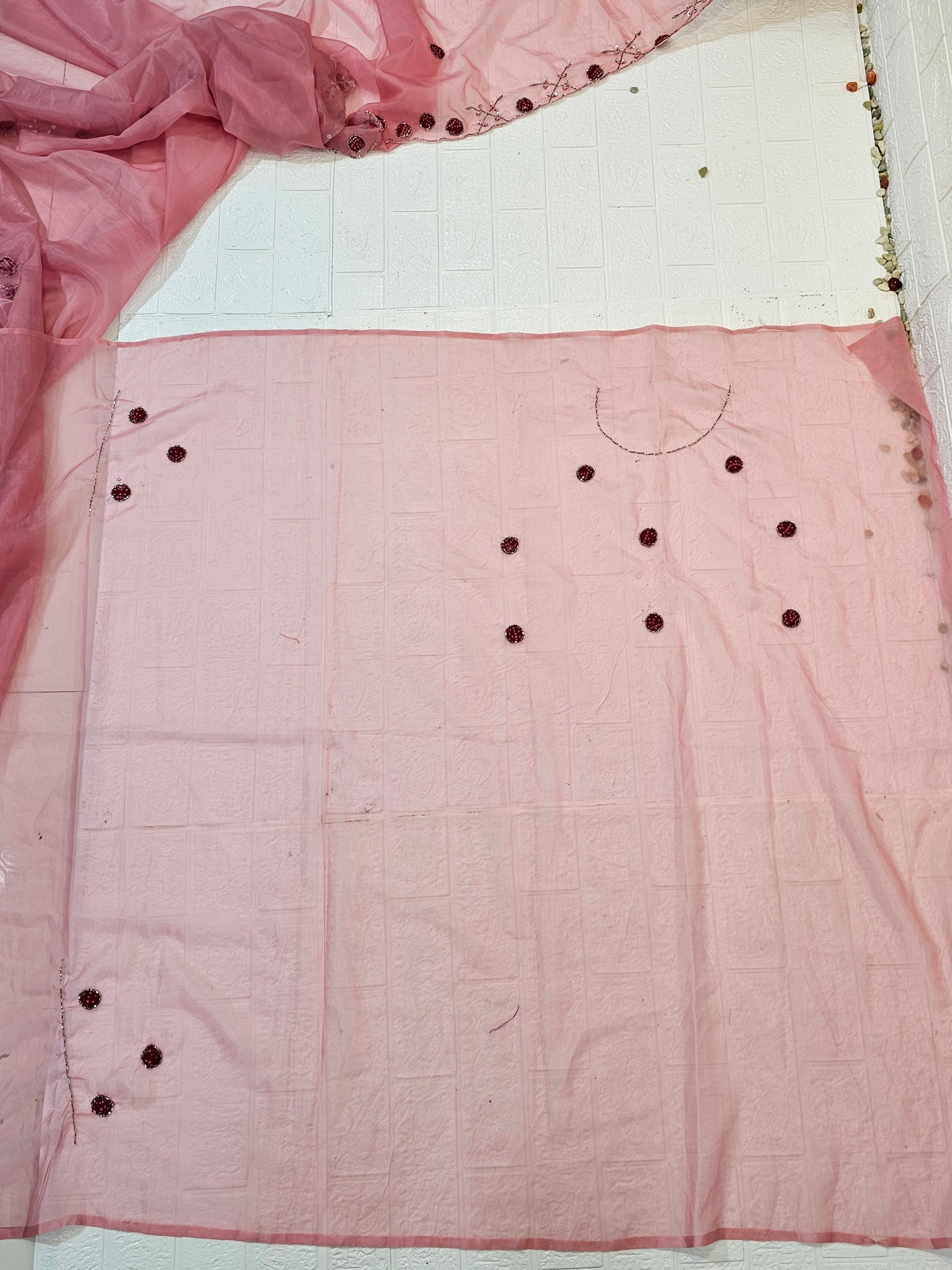 Soft Pink Organza Silk Saree with Floral Sequin Embroidery