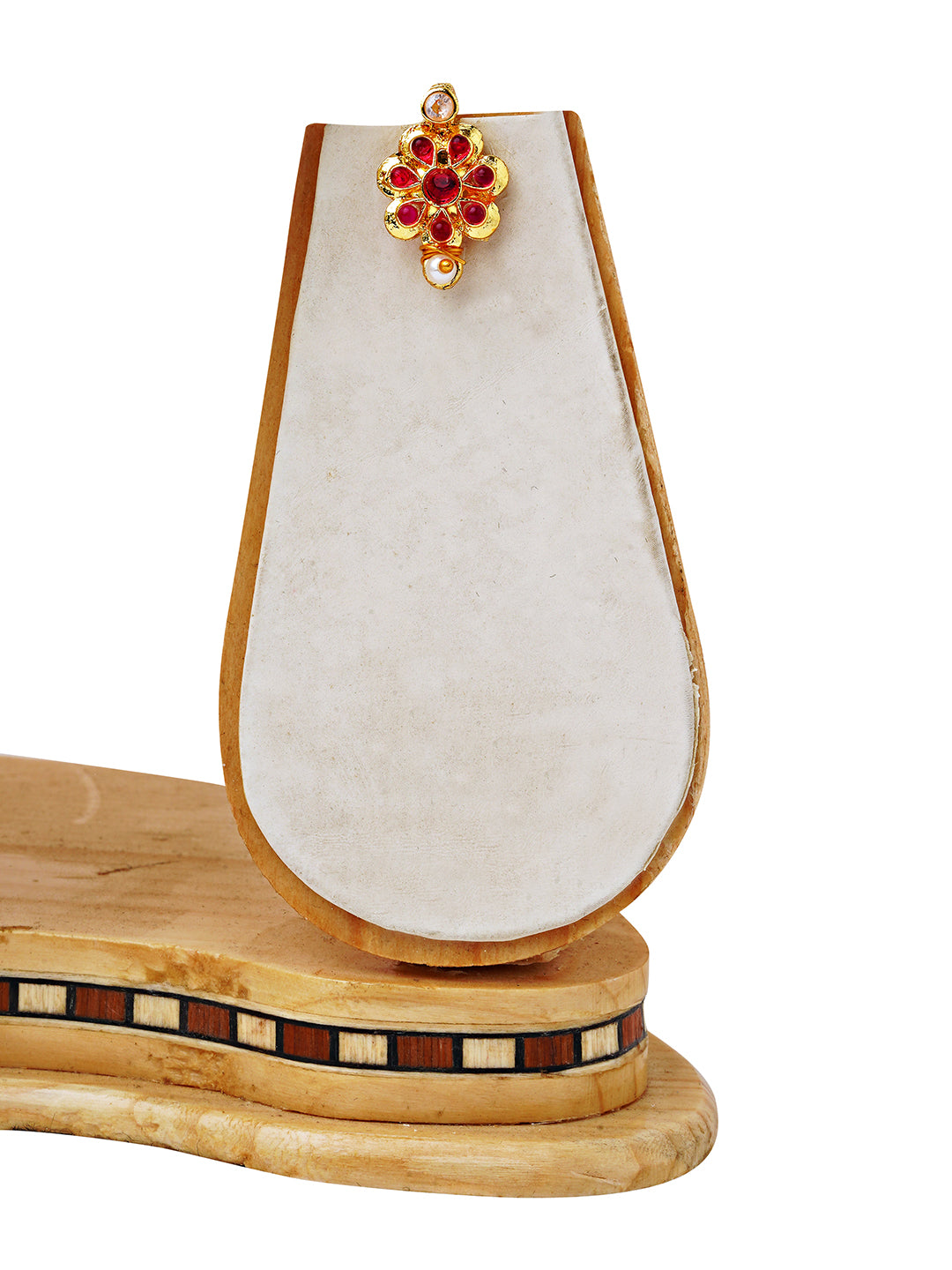 Traditional Temple-Inspired Gold Necklace Set with Red Stone Floral Motifs