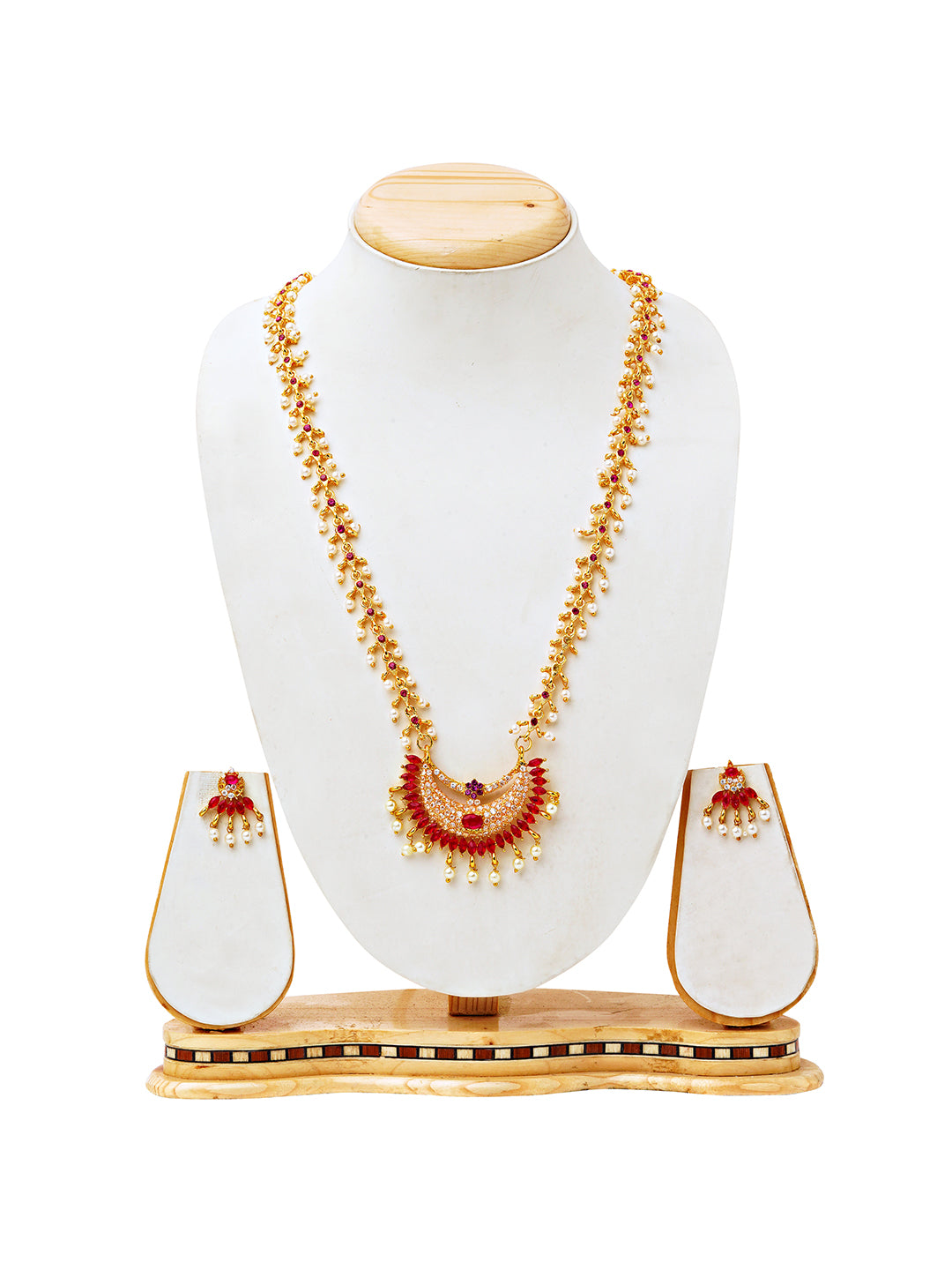 Lightweight Ruby Pearl Designer Necklace Set