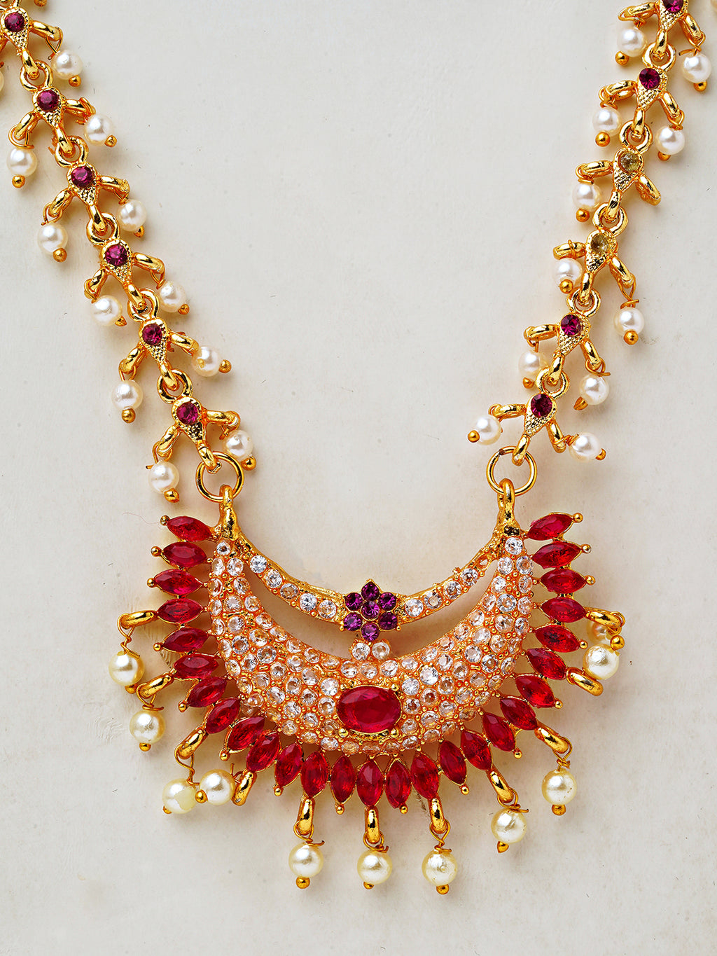 Lightweight Ruby Pearl Designer Necklace Set