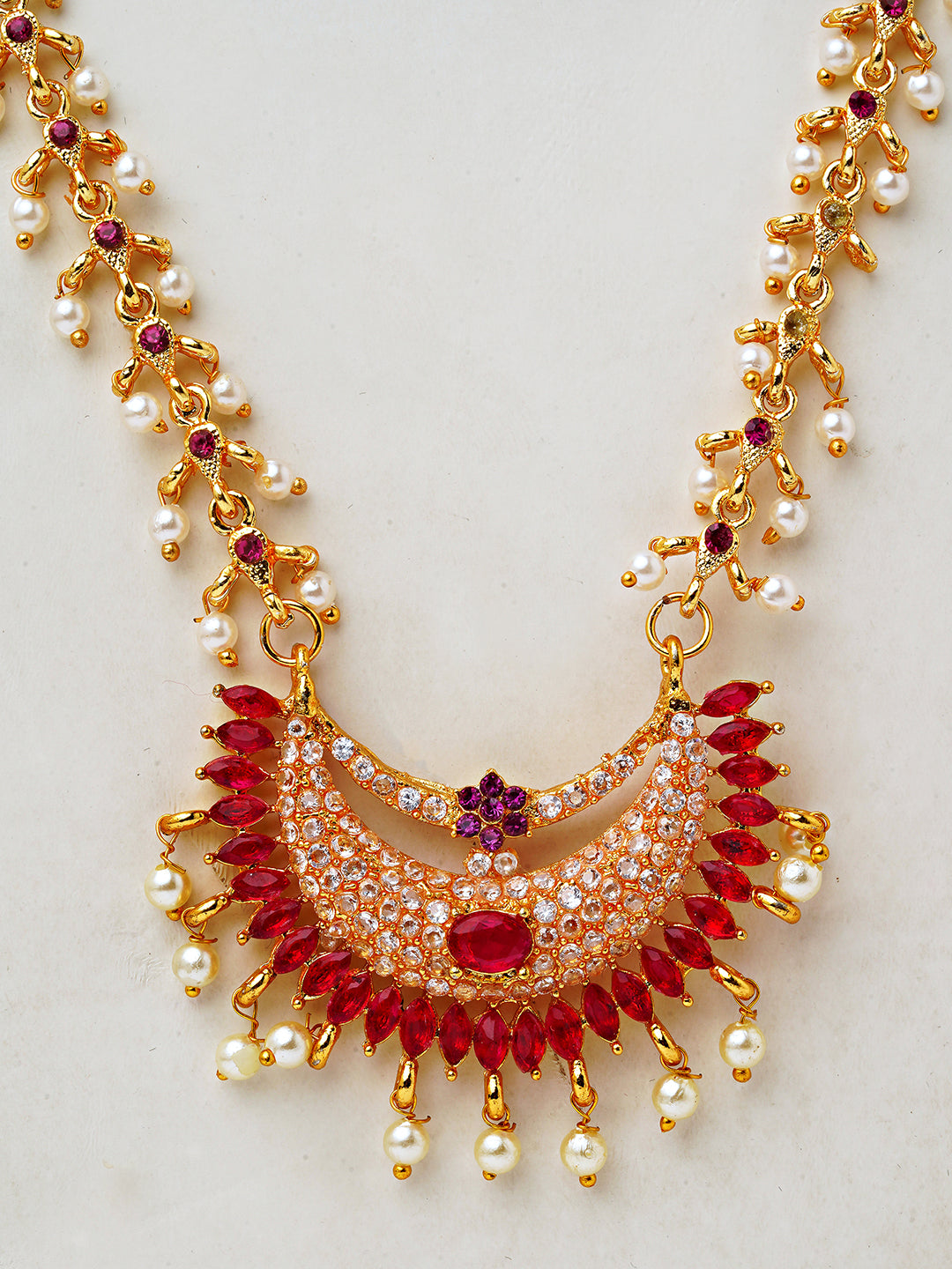 Lightweight Ruby Pearl Designer Necklace Set
