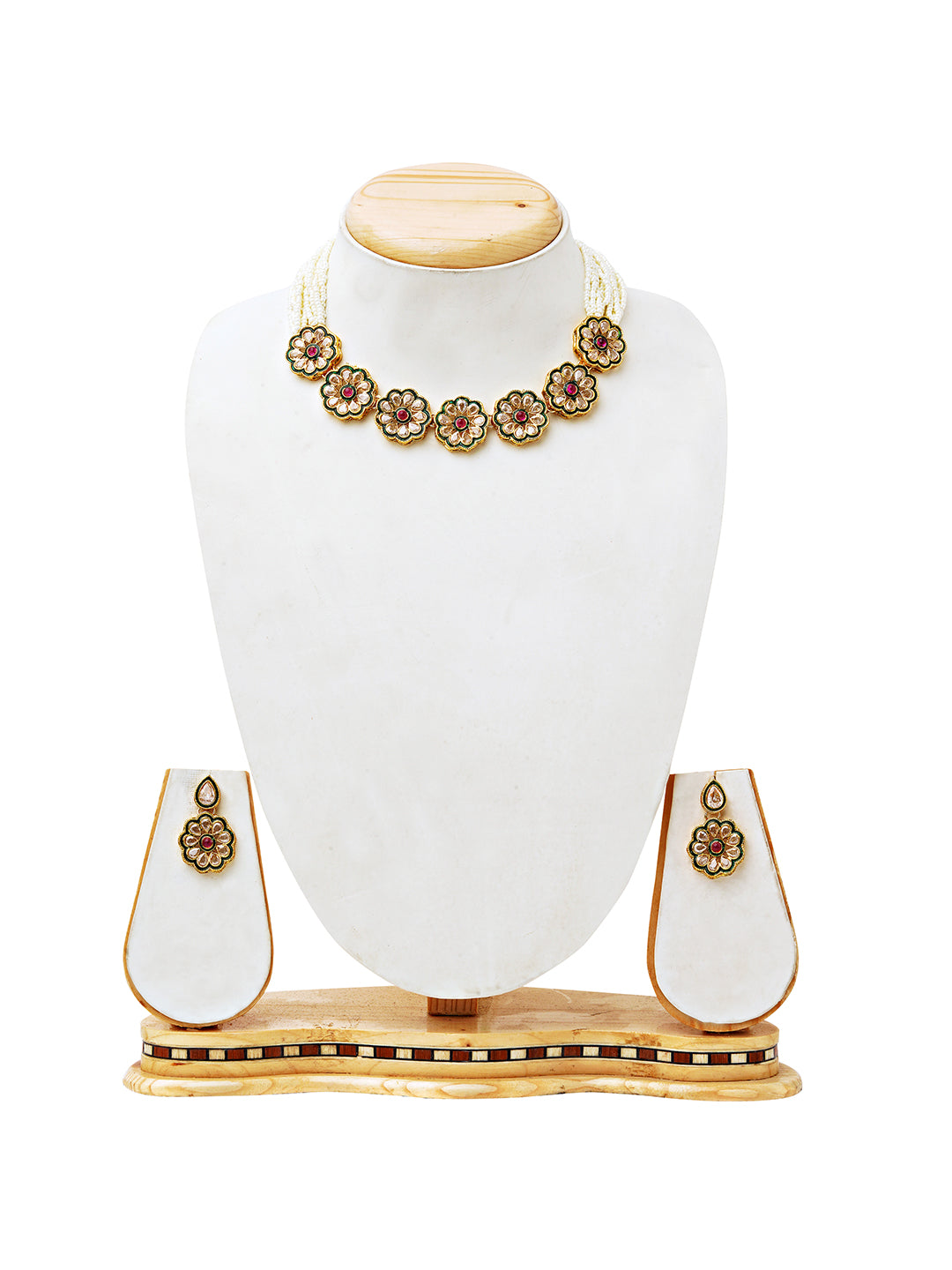 Floral Kundan Choker Necklace Set with Matching Drop Earrings