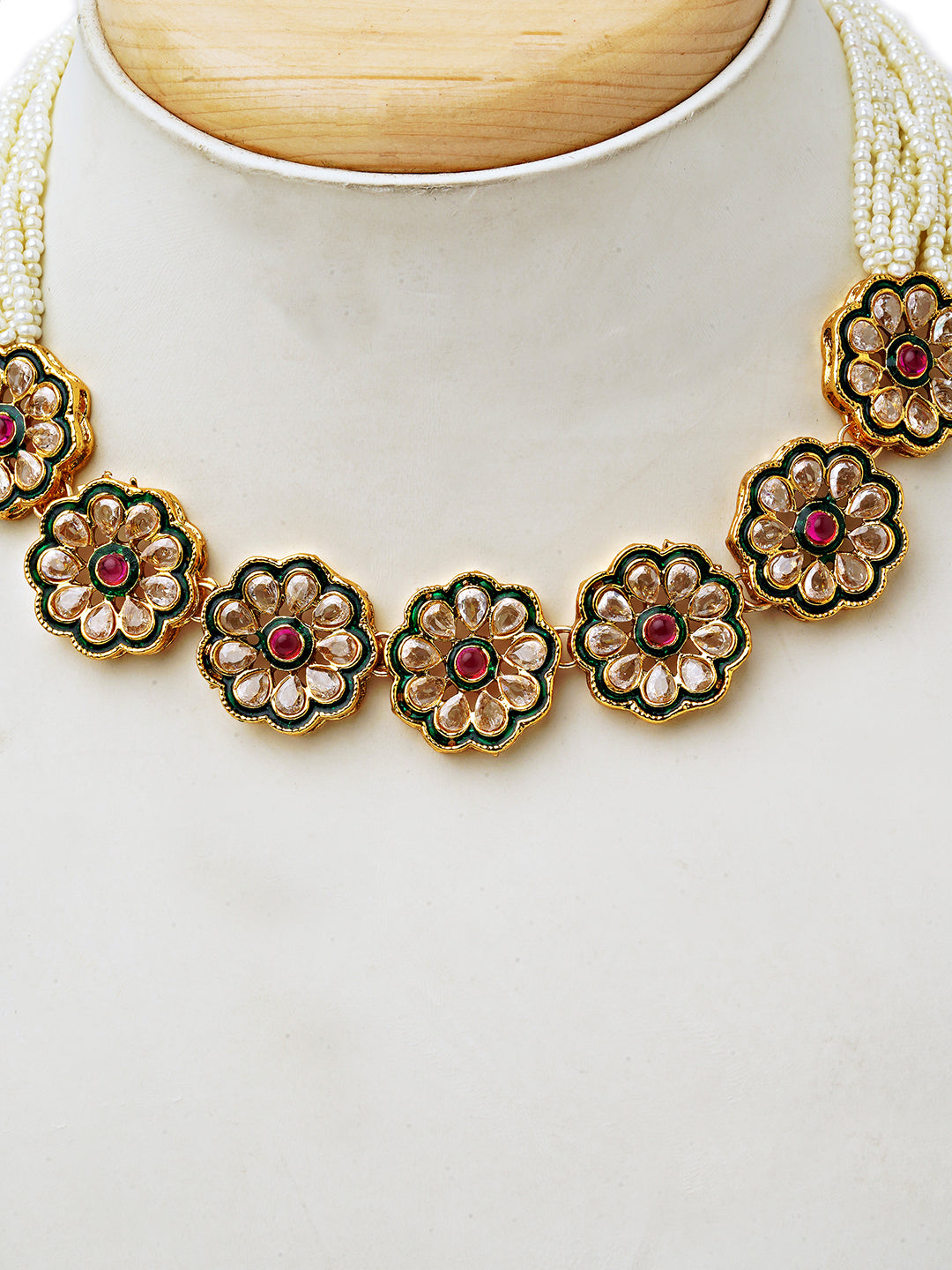 Floral Kundan Choker Necklace Set with Matching Drop Earrings