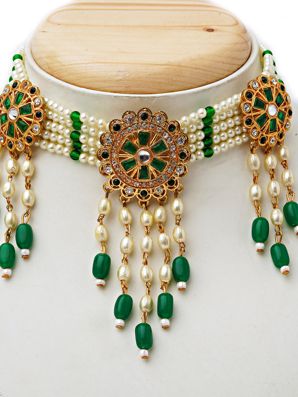 Traditional Green Beaded Choker & Earrings Set