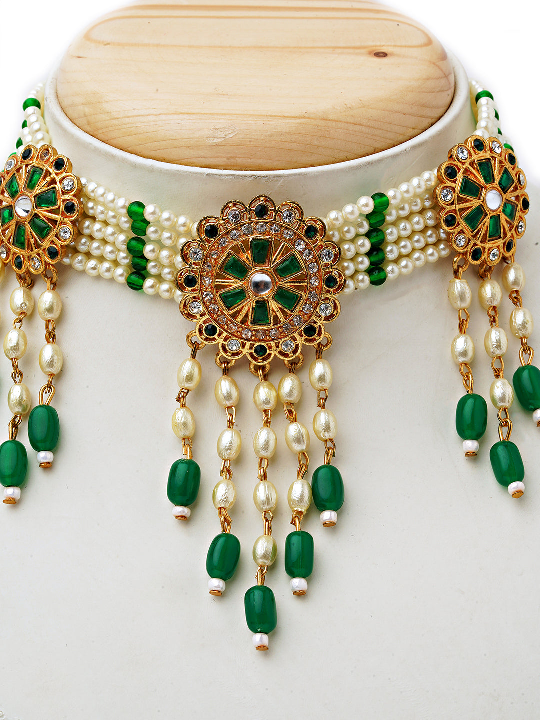 Traditional Green Beaded Choker & Earrings Set