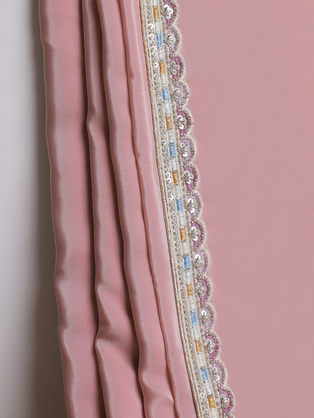 Pink Satin Saree with Embroidered Border